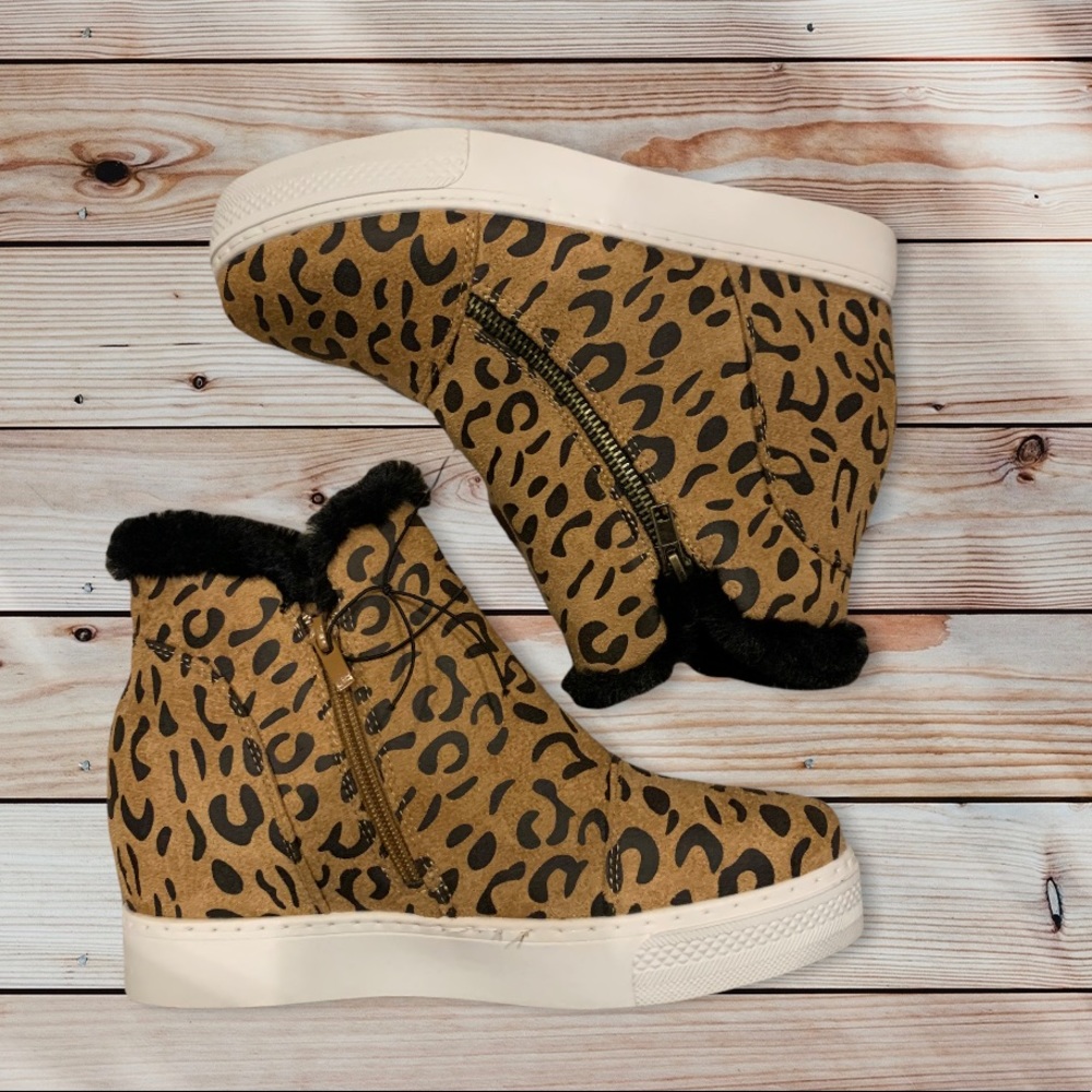 High Top Leopard Wedged Sneakers